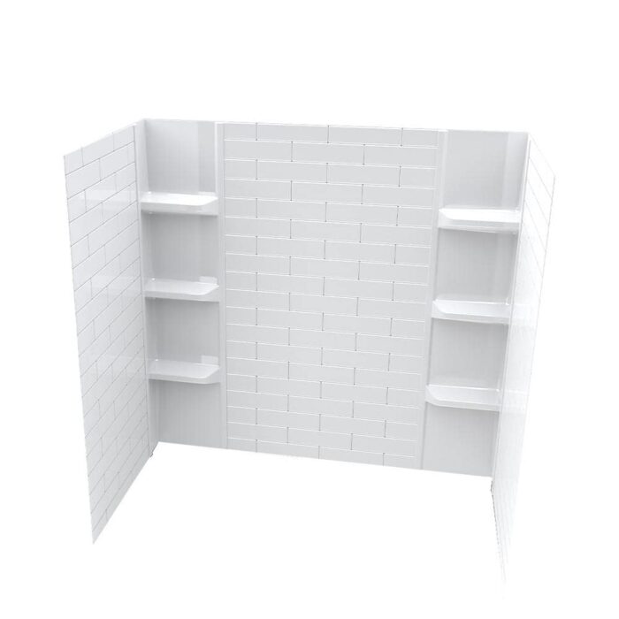 Cherrier 58 in. W x 60 in. H 5-piece Shower Wall Enclosure in Glossy White